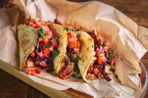 A platter of tacos from Torchy's Tacos, a cheap eat in Houston. 