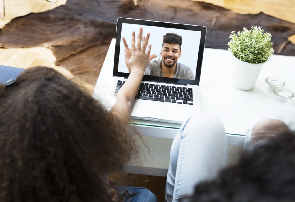 A family on a video call.