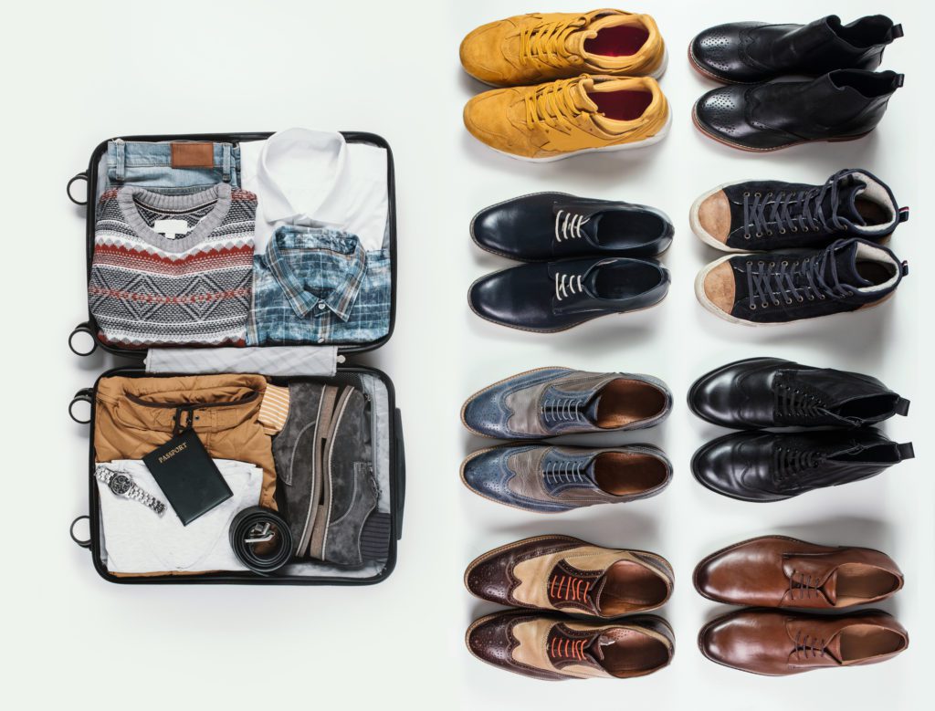 Narrow down your shoe selection to just two parirs. It will save you space and weight when packing for your extended stay. 