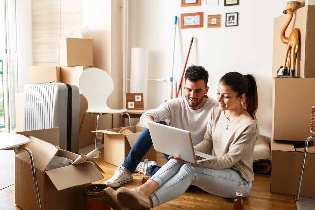 Couple and moving boxes
