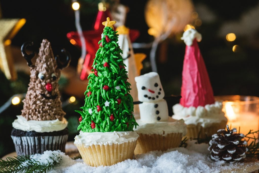 Desserts decorated in Christmas themes