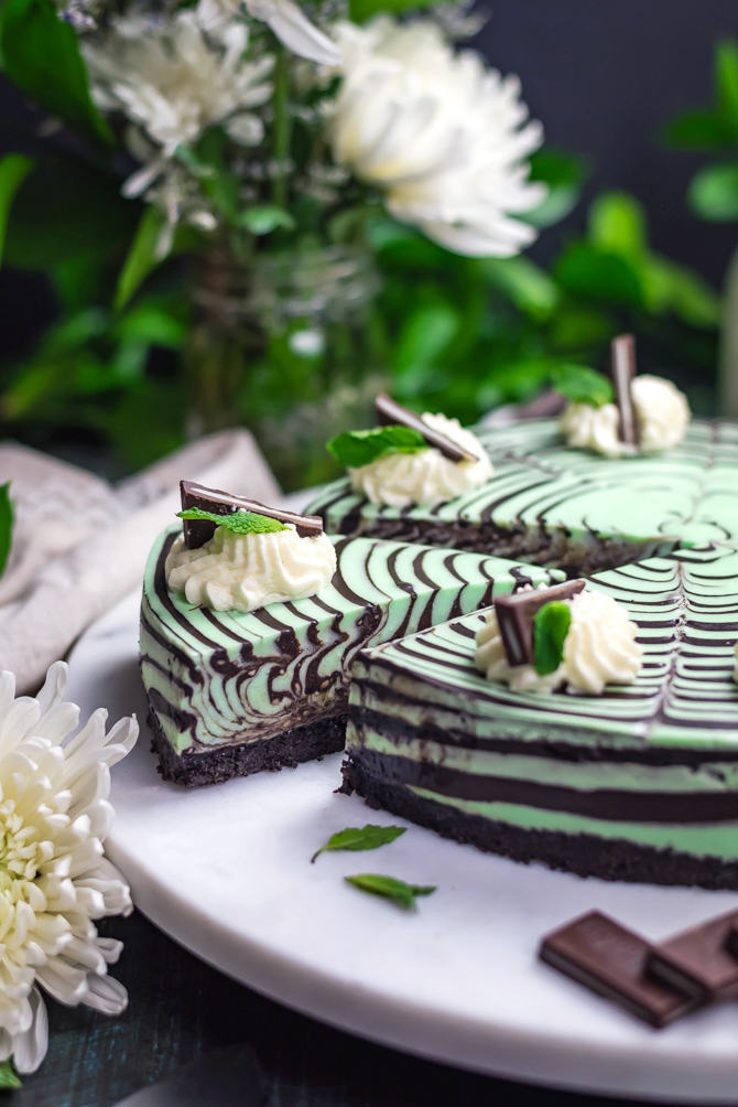 mint zebra cheesecake - a beautiful st. patrick's day treat for kids