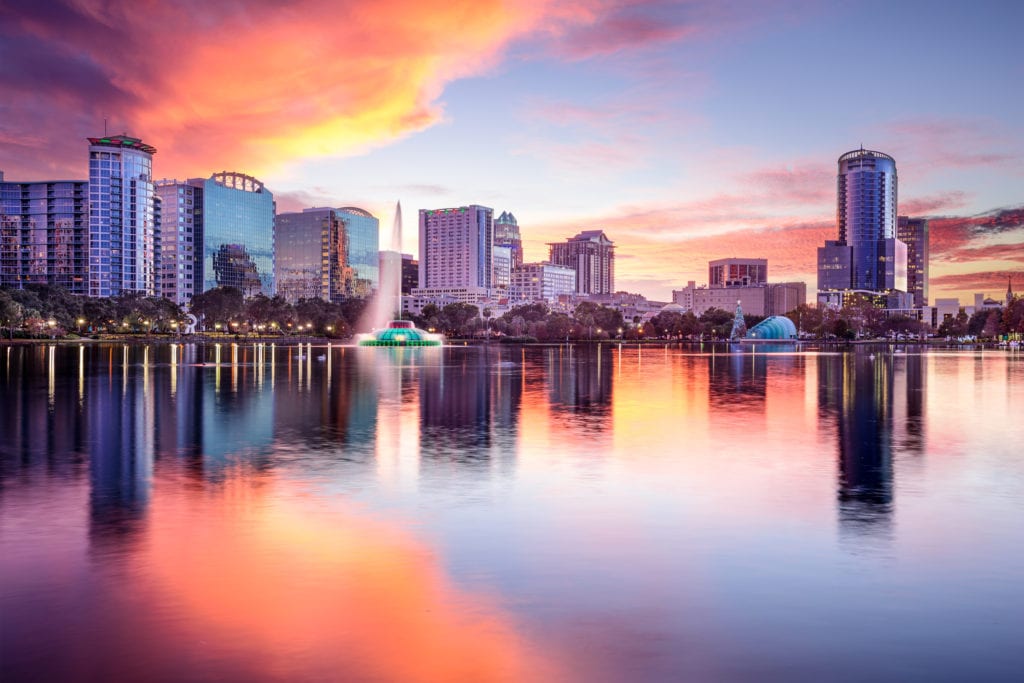 Skyline from Eola Park - One of the cheap things to do in Orlando
