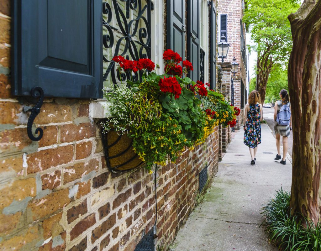 Two teenager girls on the street of Charleston, South Carolina