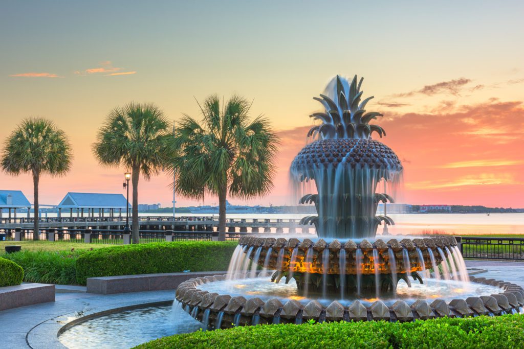 the pineapple fountain in the waterfront park in charleston, sc 